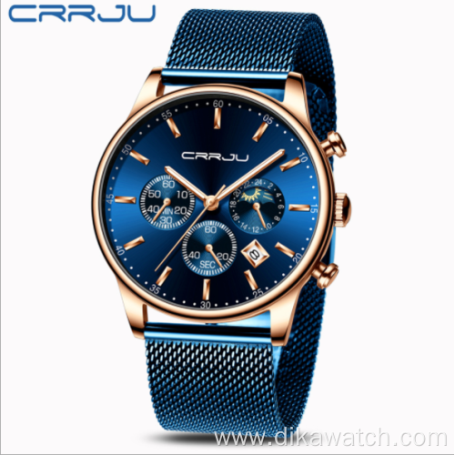 The new CRRJU 2266 casual personality hot sale men's watch fashion popular student steel band quartz watch